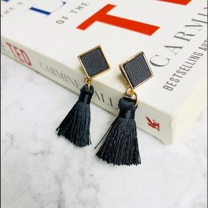 New! Black Square Tassels Drop Earrings in Gold.